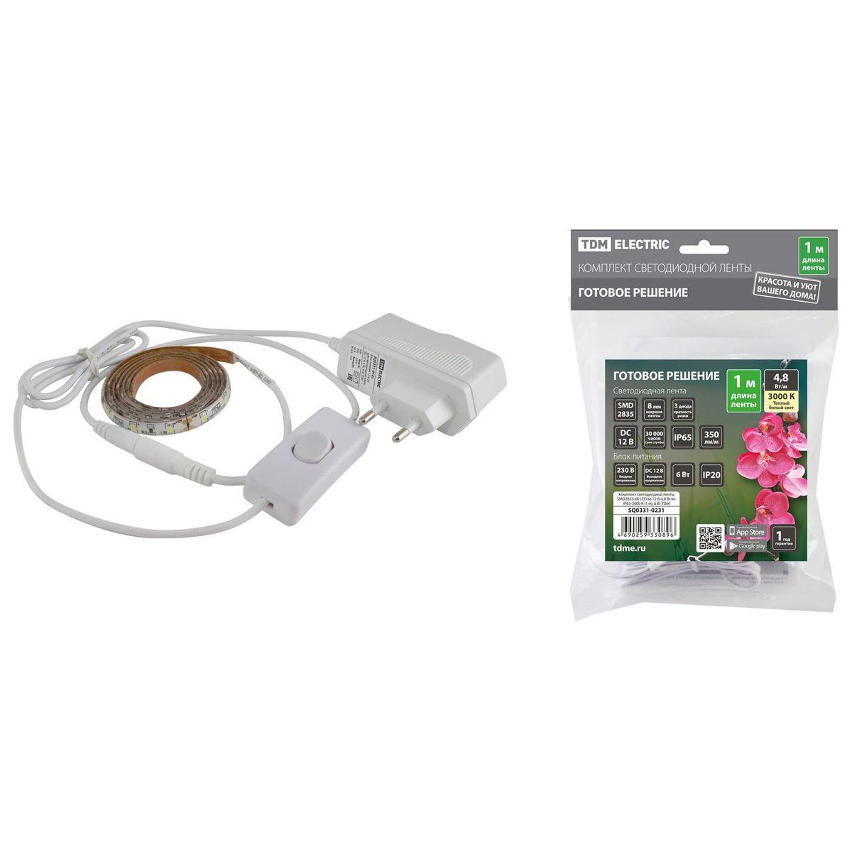 Светодиодная влагозащищенная лента TDM Electric 4,8W/m 60LED/m 2835SMD теплый белый 1M SQ0331-0231 Светодиодная влагозащищенная лента TDM Electric 4,8W/m 60LED/m 2835SMD теплый белый 1M SQ0331-0231