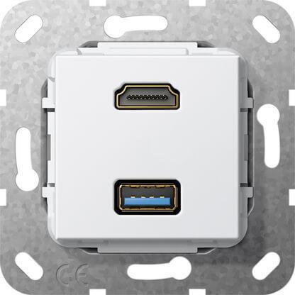 Розетка двойная HDMI-USB 3.0 A Gira System 55 чисто-белый глянцевый 567803