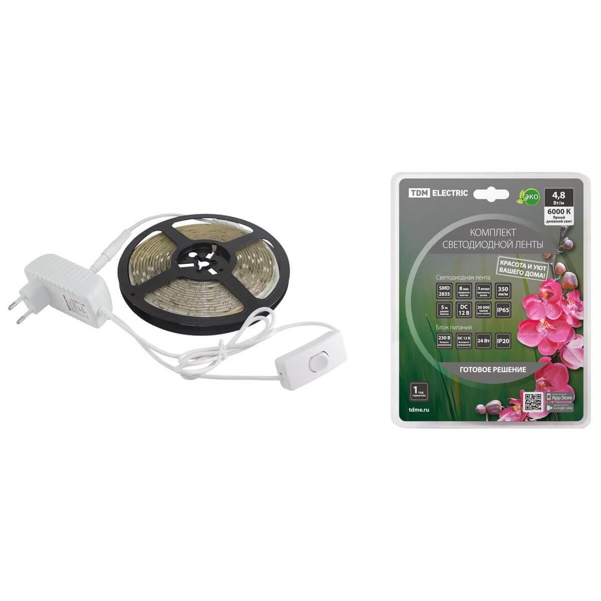 Светодиодная влагозащищенная лента TDM Electric 4,8W/m 60LED/m 2835SMD холодный белый 5M SQ0331-0232 Светодиодная влагозащищенная лента TDM Electric 4,8W/m 60LED/m 2835SMD холодный белый 5M SQ0331-0232