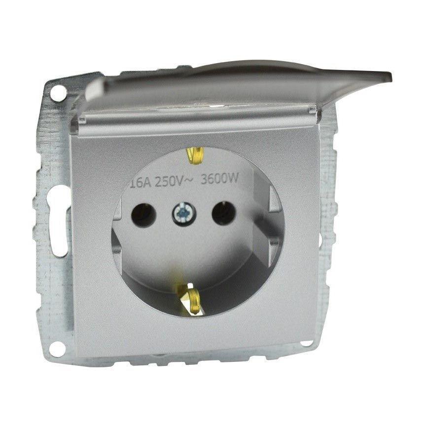 Розетка 2К+З Mono Electric Despina/ Larissa 16A 250V с крышкой винтовое подключение серебро 500-002121-118 Розетка 2К+З Mono Electric Despina/ Larissa 16A 250V с крышкой винтовое подключение серебро 500-002121-118
