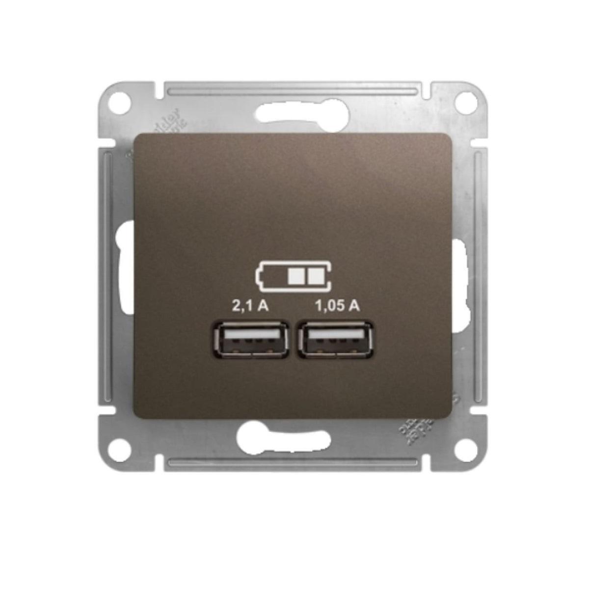 Розетка 2хUSB Schneider Electric Glossa Type A+A шоколад GSL000833