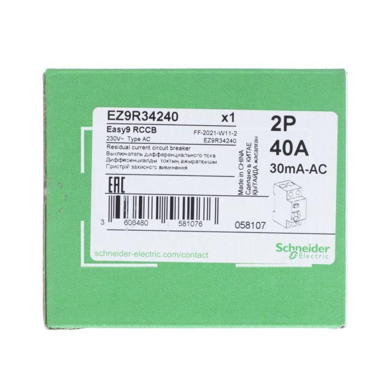 Выключатель автоматический дифференциального тока Schneider Electric EASY9 2П 40А 30мА AC EZ9R34240