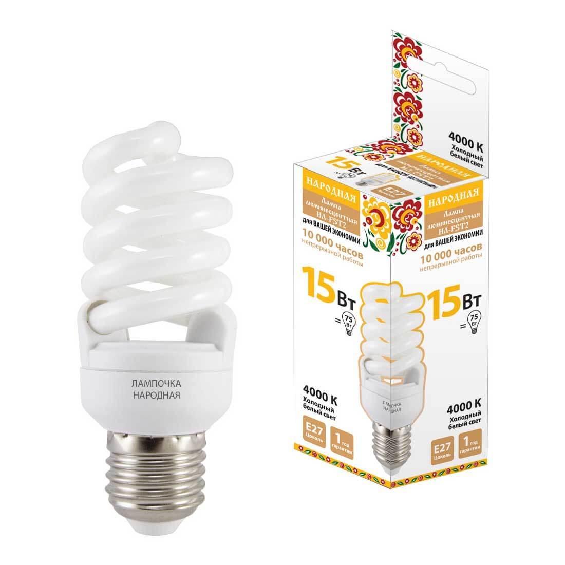 Лампа люминесцентная TDM Electric Народная E27 15W 4000K матовая SQ0347-0009