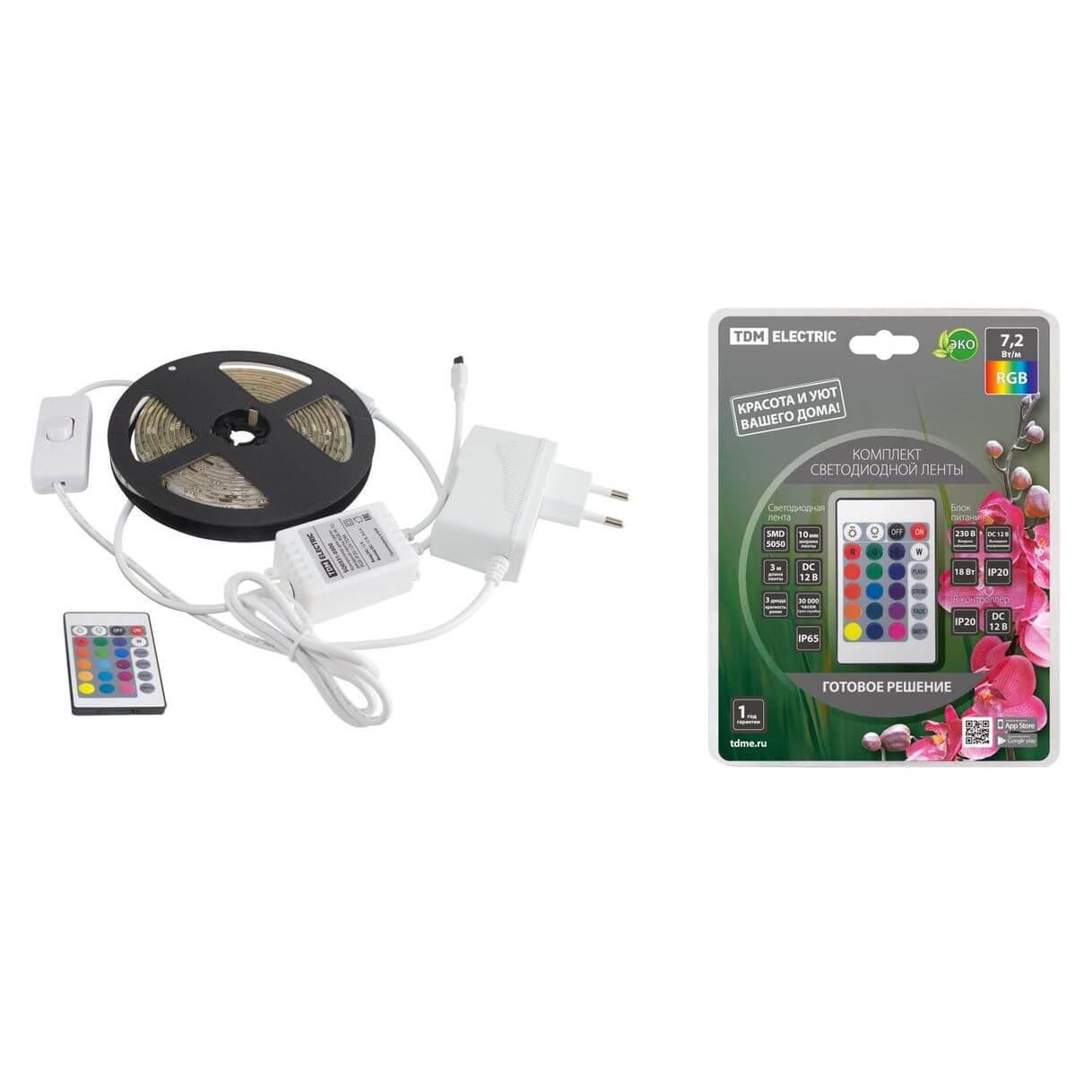 Светодиодная влагозащищенная лента TDM Electric 7,2W/m 30LED/m 5050SMD разноцветный 3M SQ0331-0236 Светодиодная влагозащищенная лента TDM Electric 7,2W/m 30LED/m 5050SMD разноцветный 3M SQ0331-0236