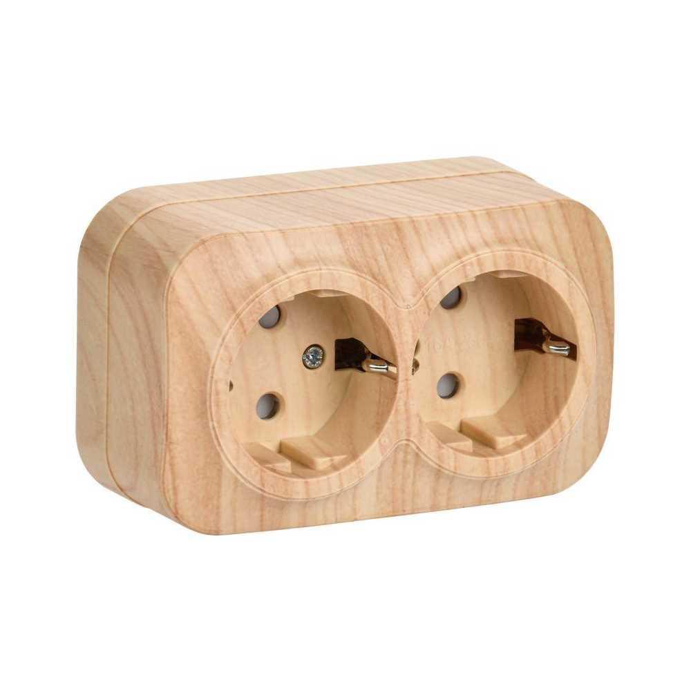 Розетка двойная 2P+PE IEK Glory со шторками сосна ERH24-K34-16