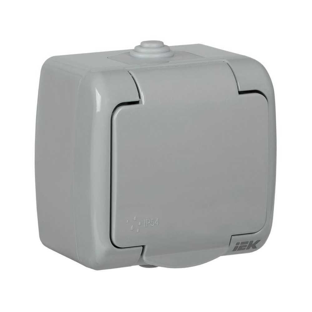 Розетка 2P+PE IEK Aquatic с крышкой серая ERA12-K03-16-54 Розетка 2P+PE IEK Aquatic с крышкой серая ERA12-K03-16-54