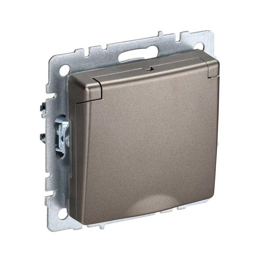 Розетка 2P+PE IEK Brite с крышкой и шторками шампань BR-R16-16-K37