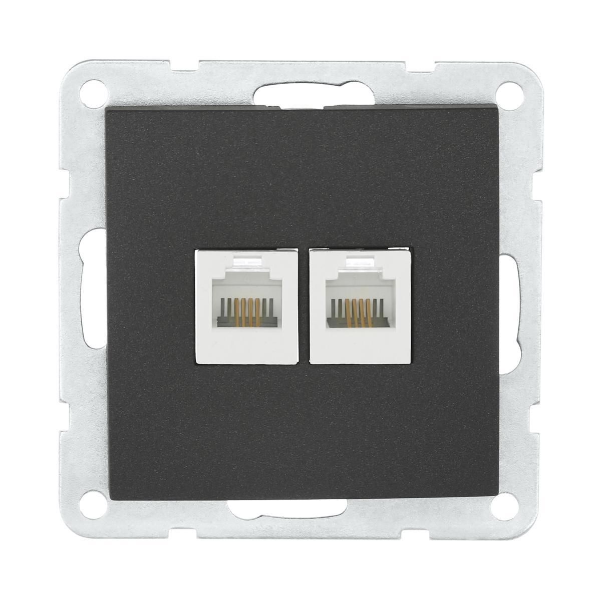 Розетка LK Studio компьютерная 2хRJ-45 кат. 5е с накладкой (черный бархат) LK60 866208-1 Розетка LK Studio компьютерная 2хRJ-45 кат. 5е с накладкой (черный бархат) LK60 866208-1