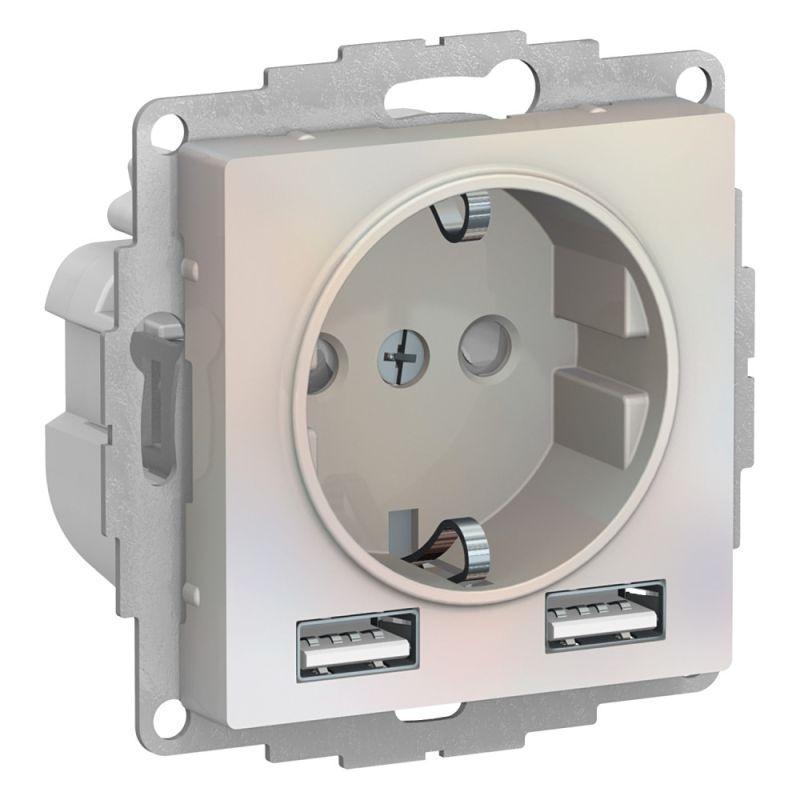 Розетка 2К+3/2хUSB Schneider Electric AtlasDesign 16A 250V Type A+A жемчужная ATN000430