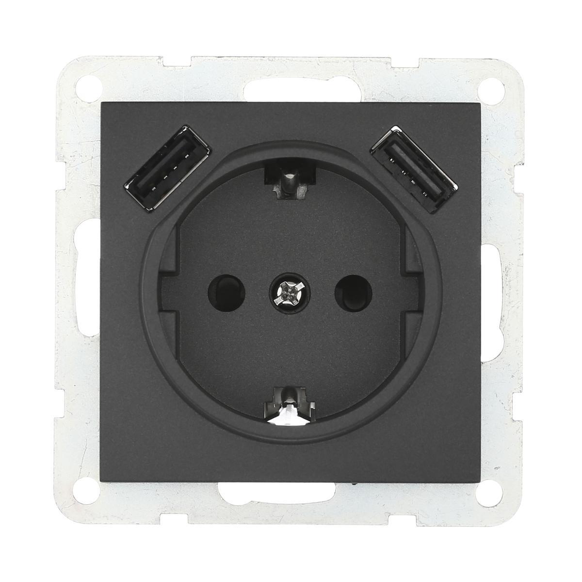 Розетка LK Studio с з/к + 2хUSB разъема, 2А (черный бархат) LK60 868008-1 Розетка LK Studio с з/к + 2хUSB разъема, 2А (черный бархат) LK60 868008-1