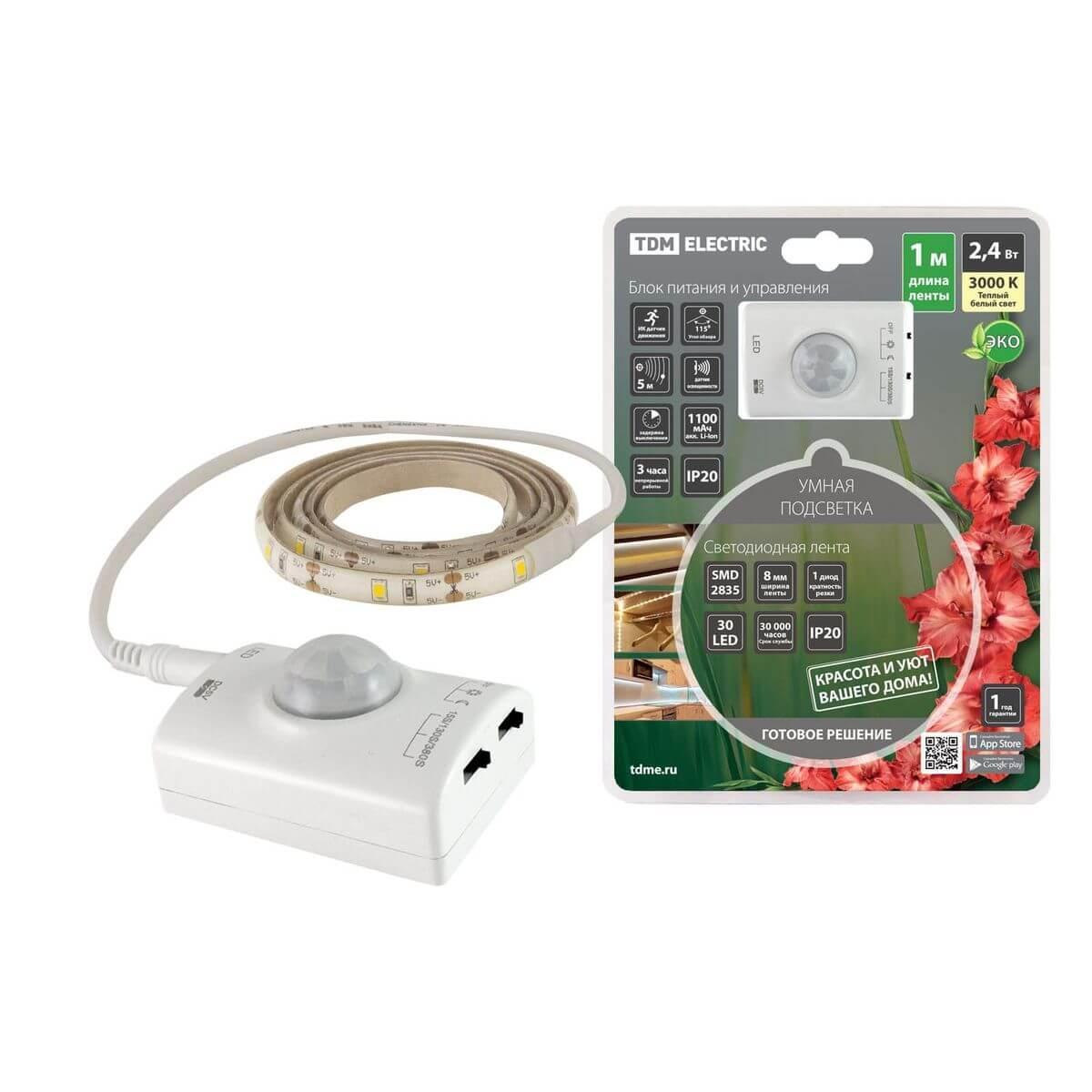Светодиодная лента TDM Electric 2,4W/m 30LED/m 2835SMD теплый белый 1M SQ0331-0503 Светодиодная лента TDM Electric 2,4W/m 30LED/m 2835SMD теплый белый 1M SQ0331-0503