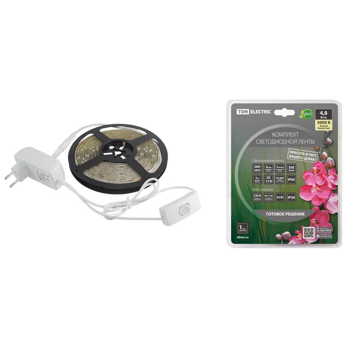 Светодиодная влагозащищенная лента TDM Electric 4,8W/m 60LED/m 2835SMD теплый белый 5M SQ0331-0229 Светодиодная влагозащищенная лента TDM Electric 4,8W/m 60LED/m 2835SMD теплый белый 5M SQ0331-0229