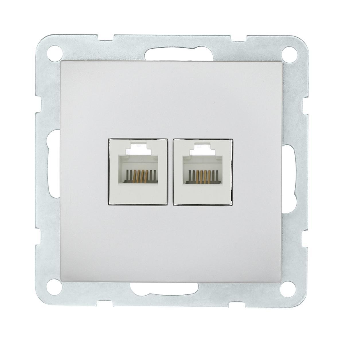 Розетка LK Studio компьютерная 2хRJ-45 кат. 5е с накладкой (серебристый металлик) LK60 866203-1 Розетка LK Studio компьютерная 2хRJ-45 кат. 5е с накладкой (серебристый металлик) LK60 866203-1