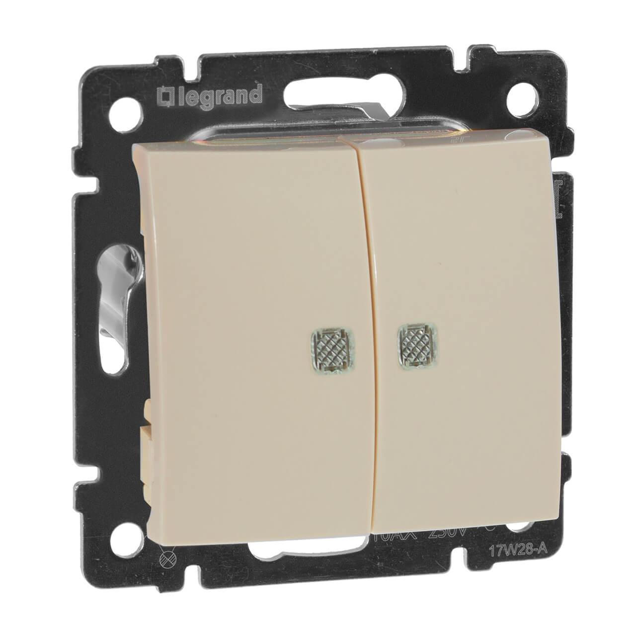 Переключатель двухклавишный Legrand Valena 10A 250V с подсветкой слоновая кость 774328 Переключатель двухклавишный Legrand Valena 10A 250V с подсветкой слоновая кость 774328