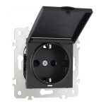 Розетка с заземлением, шторками и защитной крышкой Arte Milano 203.41-1.black