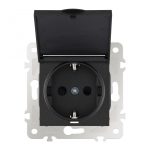 Розетка с заземлением, шторками и защитной крышкой Arte Milano 203.41-1.black
