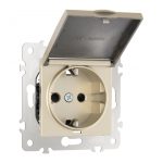 Розетка с заземлением, шторками и защитной крышкой Arte Milano 203.41-1.shampan