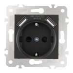 Розетка с заземлением, шторками + USB Arte Milano 203.47-1.black