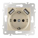 Розетка с заземлением, шторками + USB Arte Milano 203.47-1.shampan