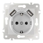 Розетка с заземлением, шторками + USB Arte Milano 203.47-1.silver