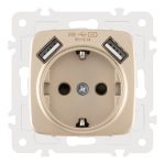 Розетка с заземлением, шторками + 2 USB Arte Milano 205.47-1.shampan