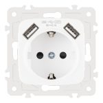 Розетка с заземлением, шторками + 2 USB Arte Milano 205.47-1.white