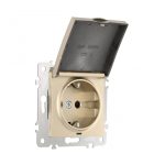 Розетка с заземлением, шторками и защитной крышкой Arte Milano 206.41-1.shampan
