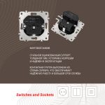 Розетка с заземлением, шторками + 2 USB Arte Milano 206.47-1.black