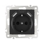 Розетка с заземлением, шторками + 2 USB Arte Milano 206.47-1.black