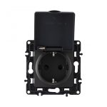 Розетка с заземлением, шторками и защитной крышкой Arte Milano 217.41-1.black