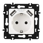 Розетка с заземлением, шторками + 2 USB Arte Milano 217.47-1.white