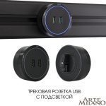 Трековая розетка Arte Milano Am-track-sockets 380066TS LED/USBx2 Black