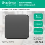 Выключатель 1-клавишный 10А 250B изолир. Пластина Systeme Electric Blanca наруж Антрацит BLNVA101016