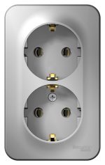 Розетка 2-ая с/з без шторок 16А, 250В, изолир. Пластина Systeme Electric Blanca наруж Алюминий BLNRA010213