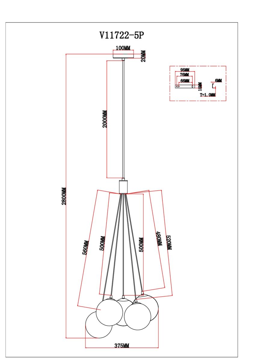 Подвесной светильник Moderli Renny V11722-5P