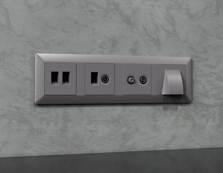 Комплект механизма компьютерной двойной розетки RJ-45 Ambrella Volt MA512110 (8P8C) CAT6 с автоматической защитной шторкой Alfa Сталь матовый Quant