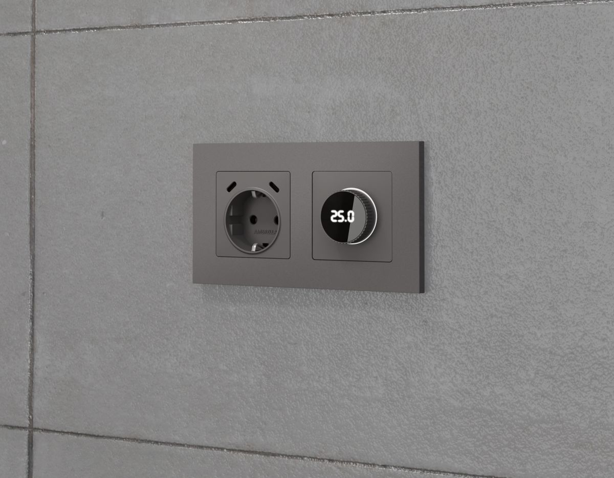 Лицевая панель Alfa (Антрацит серый) для электрической розетки с/з со шторками 2USB C+C Quant Ambrella Volt AP6605