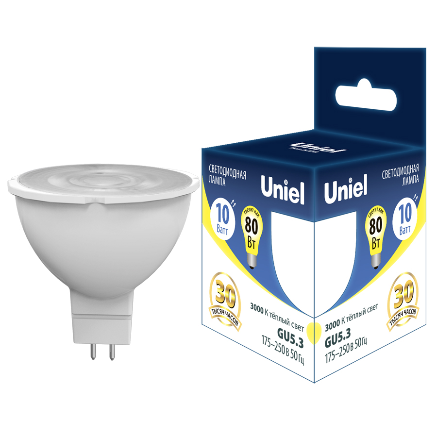 Лампа светодиодная Uniel GU5.3 10W 3000K LED-JCDR-10W/3000K/GU5.3 PLS03WH UL-00006839