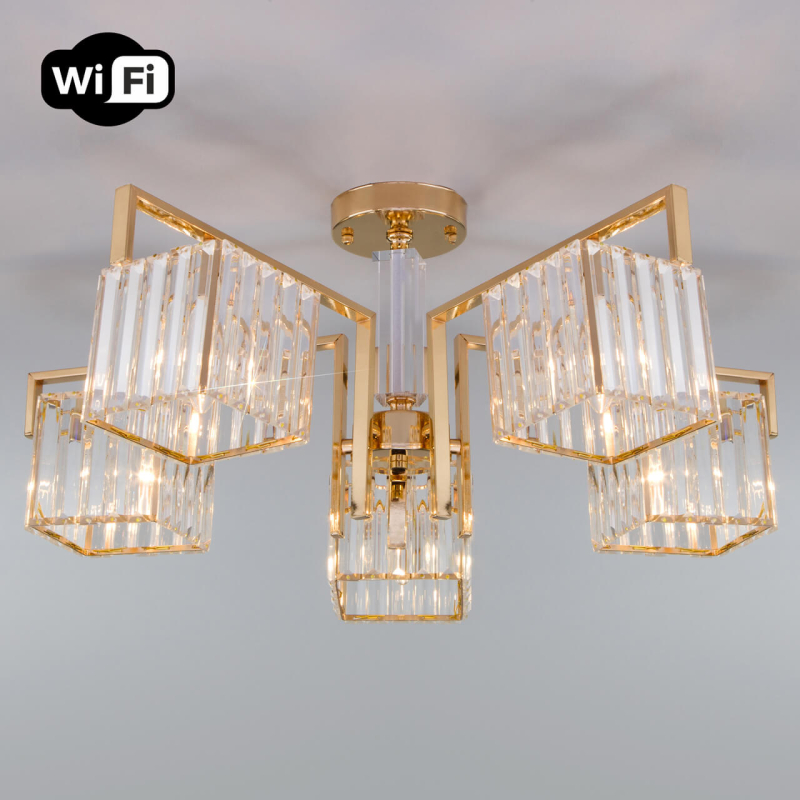 Потолочная люстра Eurosvet April 10126/5 золото/прозрачный хрусталь Strotskis Smart (10117/5) Потолочная люстра Eurosvet April 10126/5 золото/прозрачный хрусталь Strotskis Smart (10117/5)