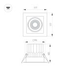 Встраиваемый карданный светильник Arlight MS-VORTEX-BUILT-S117x117-20W Day4000 (WH-WH, 20 deg, 230V) (IP20 Металл) 057917