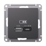 Розетка USB A + тип-C 45Вт высокоскор.заряд. QC, PD Systeme Electric AtlasDesign Базальт ATN001429