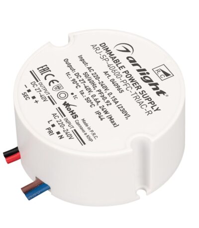 Блок питания Arlight ARJ-SP-40600-PFC-TRIAC-R (24W, 27-40V, 600mA) 040965
