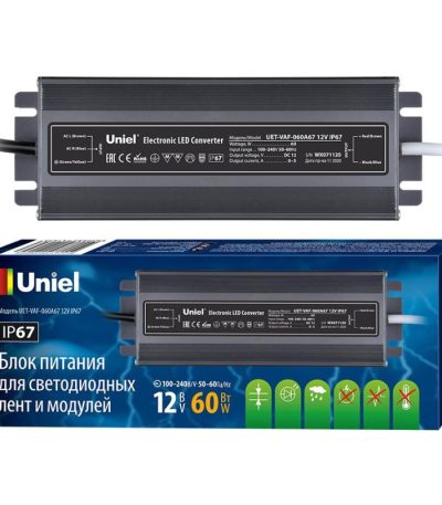 Блок питания Uniel 12V 60W IP67 5A UET-VAF-060A67 12V IP67 UL-00007575