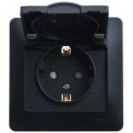 Розетка с/з со шторками с крышкой, 16А Systeme Electric Glossa Антрацит GSL000746