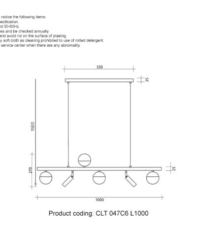 Подвесная люстра Crystal Lux CLT 047C6 L1000 BL-GO