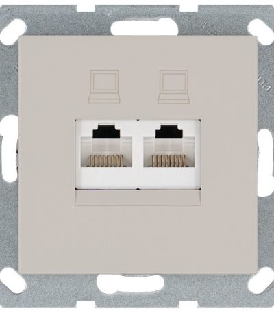 Интернет розетка 2х терминальная 6 категория, цвет тауп Jasmart G6108T