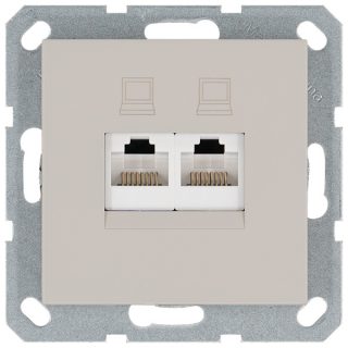 Интернет-розетка RJ45 двойная с накладкой, цвет Тауп Jasmart G6106T