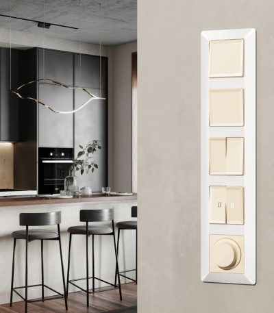 Комплект механизма 2-клавишного перекрестного выключателя 10A-250V Alfa Бежевый глянец Quant Ambrella Volt MA303030 (AP3030, VM125)