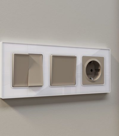 Комплект механизма 2-клавишного перекрестного выключателя 10A-250V Alfa Серо-бежевый матовый Quant Ambrella Volt MA363030 (AP3630, VM125)