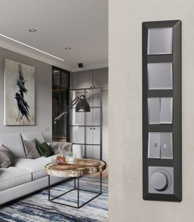 Комплект механизма 2-клавишного перекрестного выключателя 10A-250V Alfa Сталь матовый Quant Ambrella Volt MA503030 (AP5030, VM125)